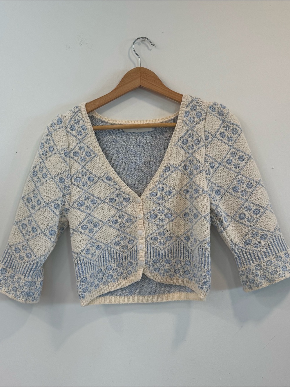 Stitch + Feather Knit Top Blue and Cream
